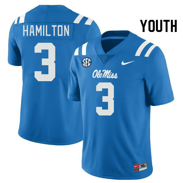 Youth #3 Isaiah Hamilton Ole Miss Rebels College Football Jerseys Stitched-Power Blue